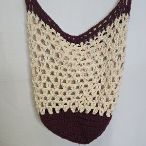Crocheted Crossbody‎ Bag, Cream/Burgundy